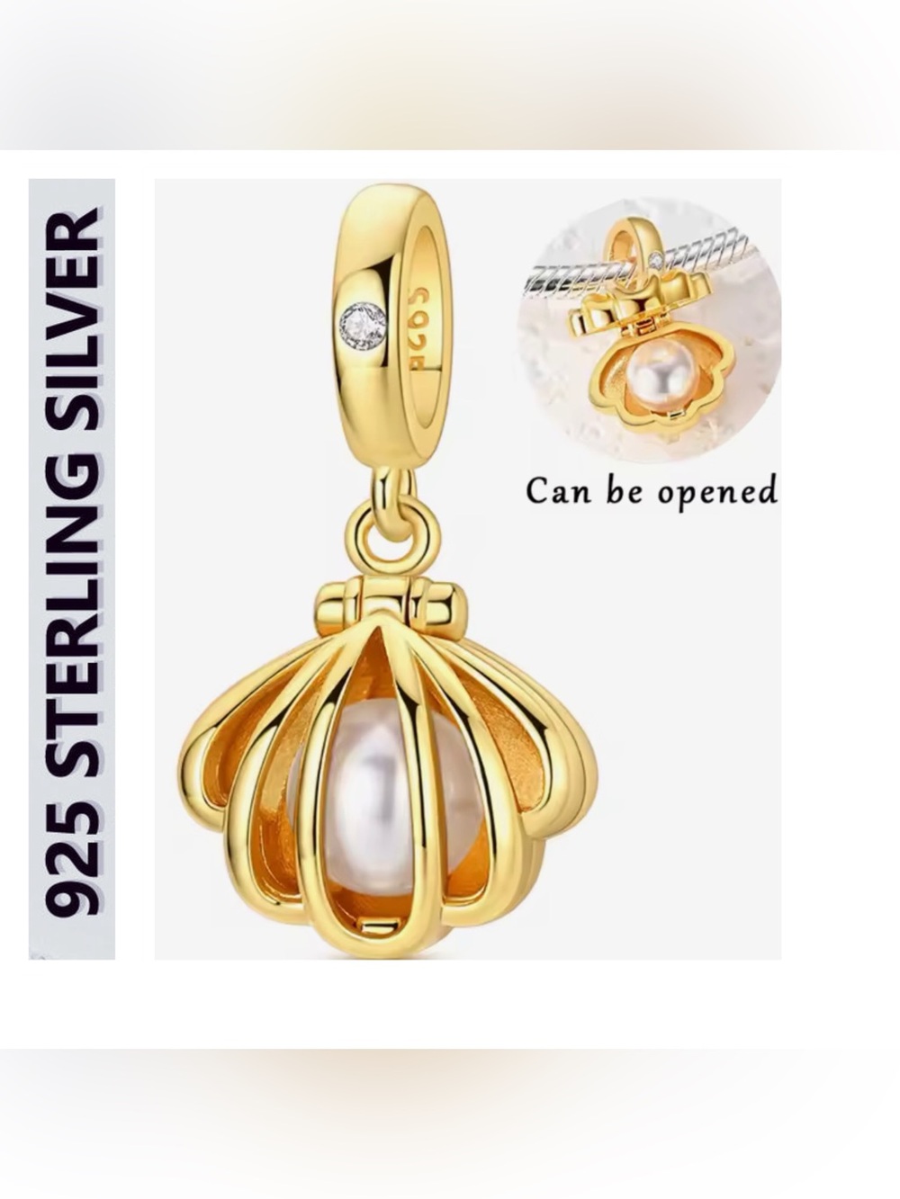🌟🌟 S925 Sterling Silver Openable Seashell Pearl Charm